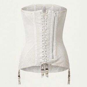 Vintage Garter Corset SPENCER Ecru Individually Designed Waist Cinch Zip Boning